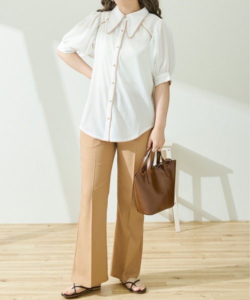 Ambre Neige（アンブルネージュ）の「メロー配色ステッチシャツ／【WEB/EC限定商品】（シャツ/ブラウス・レディース・ホワイト/ピンクベージュ/ライトベージュ・FREE）」の6枚目の写真