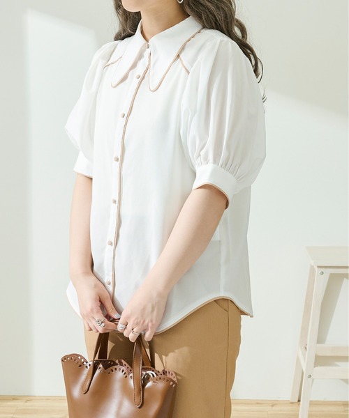 Ambre Neige（アンブルネージュ）の「メロー配色ステッチシャツ／【WEB/EC限定商品】（シャツ/ブラウス・レディース・ホワイト/ピンクベージュ/ライトベージュ・FREE）」の17枚目の写真