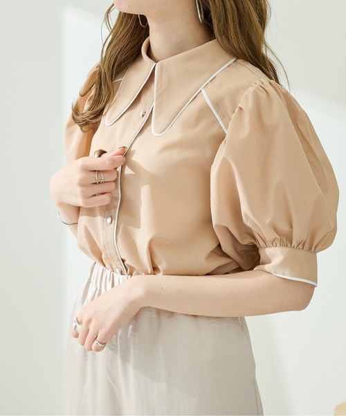 Ambre Neige（アンブルネージュ）の「メロー配色ステッチシャツ／【WEB/EC限定商品】（シャツ/ブラウス・レディース・ホワイト/ピンクベージュ/ライトベージュ・FREE）」の15枚目の写真