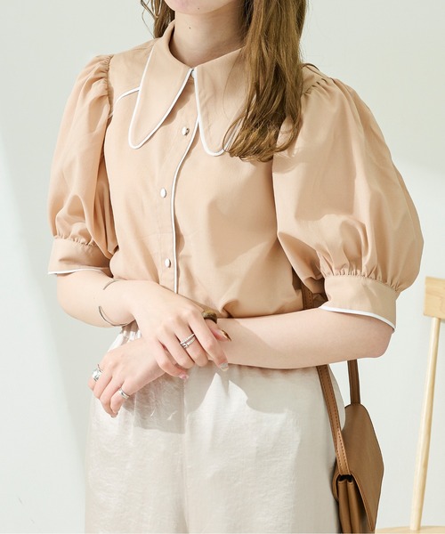 Ambre Neige（アンブルネージュ）の「メロー配色ステッチシャツ／【WEB/EC限定商品】（シャツ/ブラウス・レディース・ホワイト/ピンクベージュ/ライトベージュ・FREE）」の12枚目の写真