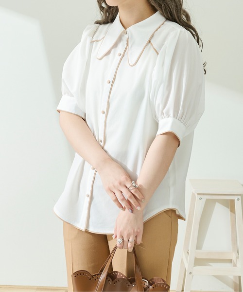 Ambre Neige（アンブルネージュ）の「メロー配色ステッチシャツ／【WEB/EC限定商品】（シャツ/ブラウス・レディース・ホワイト/ピンクベージュ/ライトベージュ・FREE）」の16枚目の写真