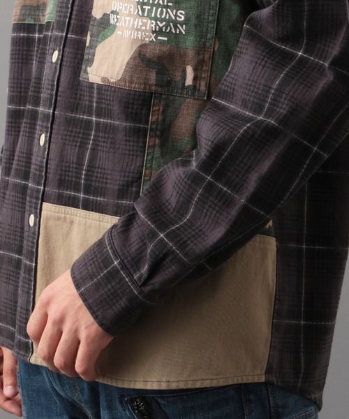 AVIREX（アヴィレックス）の「プリント チェック コンビネーション オーバー シャツ / LS PRINT CHECK COMBINATION OVER SHIRT / アヴィレックス / AVIREX（シャツ/ブラウス・メンズ・チャコールグレー/レッド/グリーン・MEDIUM/LARGE/X-LARGE/XX-LARGE）」の5枚目の写真