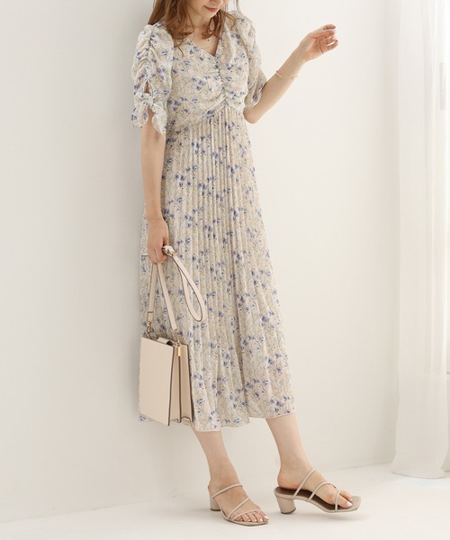 【cherie chuu】プリーツフラワーロングワンピース