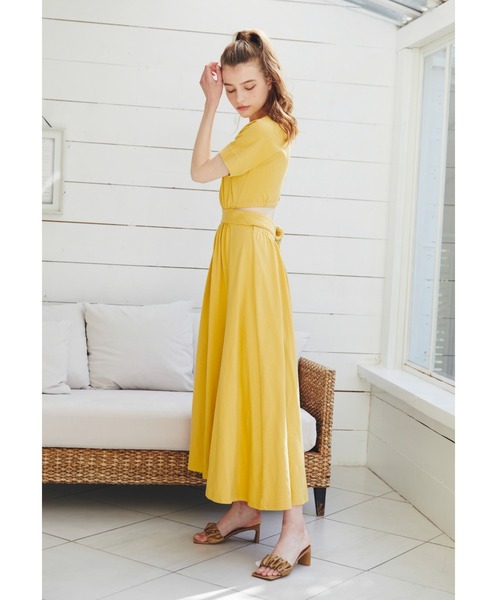 ALEXIA STAM（アリシアスタン）の「Back Button Waist Belted Dress/ バックボタンウエストベルテッドドレス（ワンピース・レディース・チャコールグレー/カーキ/イエロー/モカ・FREE）」の4枚目の写真