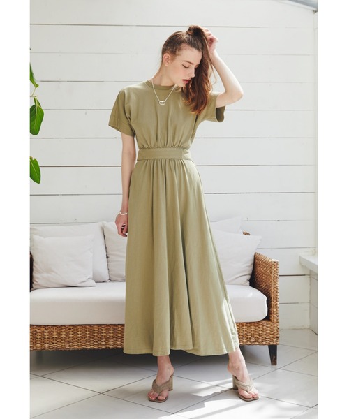 ALEXIA STAM（アリシアスタン）の「Back Button Waist Belted Dress/ バックボタンウエストベルテッドドレス（ワンピース・レディース・チャコールグレー/カーキ/イエロー/モカ・FREE）」の12枚目の写真