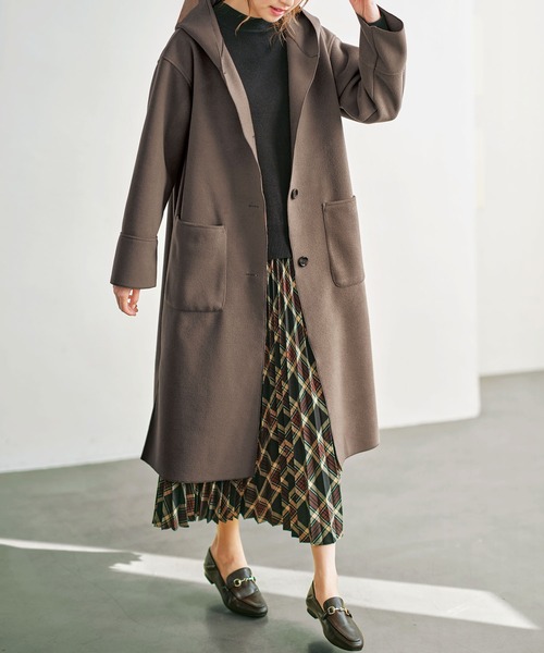 GeeRA(ジーラ)の「オーバーサイズフードロングコート(チェスターコート・レディース・ブラウン/ブラック/ブルー/ベージュ・XX-LARGE/X-LARGE/LARGE/SMALL/MEDIUM)」の10枚目の写真