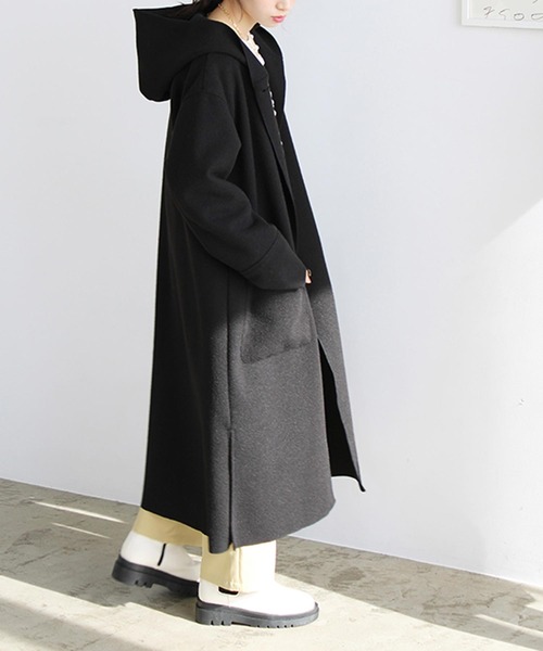 GeeRA(ジーラ)の「オーバーサイズフードロングコート(チェスターコート・レディース・ブラウン/ブラック/ブルー/ベージュ・XX-LARGE/X-LARGE/LARGE/SMALL/MEDIUM)」の13枚目の写真