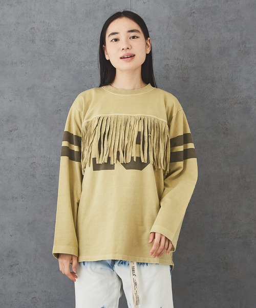 ミニ裏毛ピグメントフリンジアメフトTシャツ