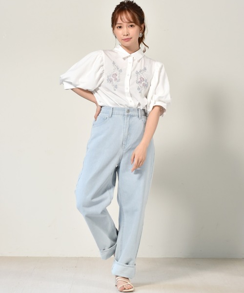 ems excite（エムズエキサイト）の「刺繍パワショルブラウス（シャツ/ブラウス・レディース・ライトブルー/ブラック系その他/ホワイト/ベージュ・FREE）」の7枚目の写真