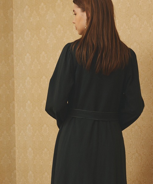 PURIL（ピュリル）の「【PURIL】リボン付き　配色ステッチカットソーフレアロングワンピース（ワンピース・レディース・ブラック/ブラウン/ボルドー・S/M）」の15枚目の写真