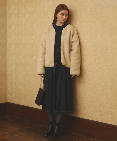 PURIL（ピュリル）の「【PURIL】リボン付き　配色ステッチカットソーフレアロングワンピース（ワンピース・レディース・ブラック/ブラウン/ボルドー・S/M）」の20枚目の写真