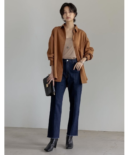 Re:EDIT(リエディ)の「マルチストライプシャツ(シャツ/ブラウス・レディース・ベージュ/ブラウン・MEDIUM/LARGE)」の9枚目の写真