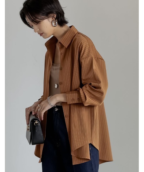 Re:EDIT(リエディ)の「マルチストライプシャツ(シャツ/ブラウス・レディース・ベージュ/ブラウン・MEDIUM/LARGE)」の11枚目の写真