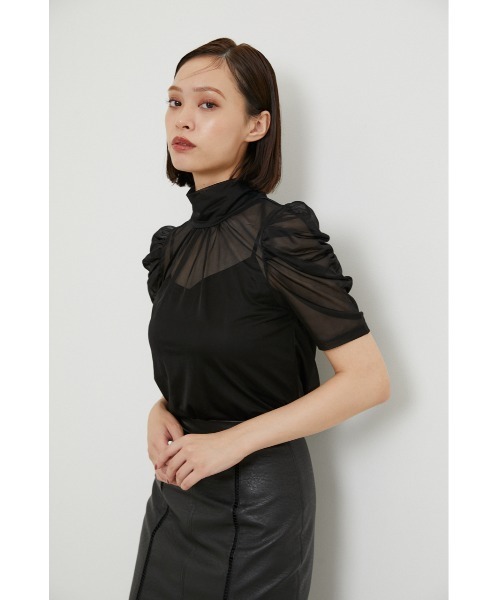 rienda（リエンダ）の「ショルダーギャザーシースルートップス（Tシャツ/カットソー・レディース・ブラック/ライム/ライトブラウン・FREE）」の10枚目の写真