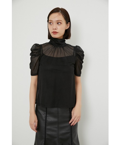 rienda（リエンダ）の「ショルダーギャザーシースルートップス（Tシャツ/カットソー・レディース・ブラック/ライム/ライトブラウン・FREE）」の7枚目の写真