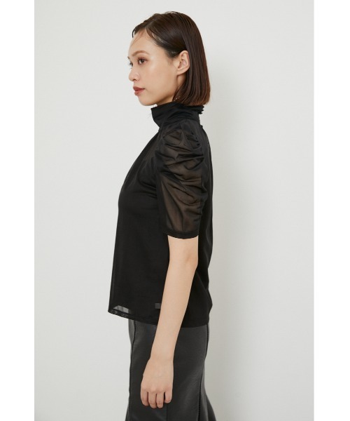 rienda（リエンダ）の「ショルダーギャザーシースルートップス（Tシャツ/カットソー・レディース・ブラック/ライム/ライトブラウン・FREE）」の18枚目の写真