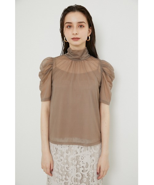 rienda（リエンダ）の「ショルダーギャザーシースルートップス（Tシャツ/カットソー・レディース・ブラック/ライム/ライトブラウン・FREE）」の21枚目の写真