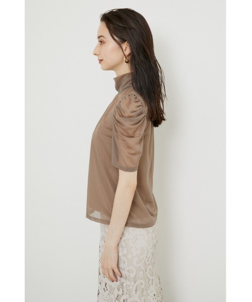 rienda（リエンダ）の「ショルダーギャザーシースルートップス（Tシャツ/カットソー・レディース・ブラック/ライム/ライトブラウン・FREE）」の15枚目の写真