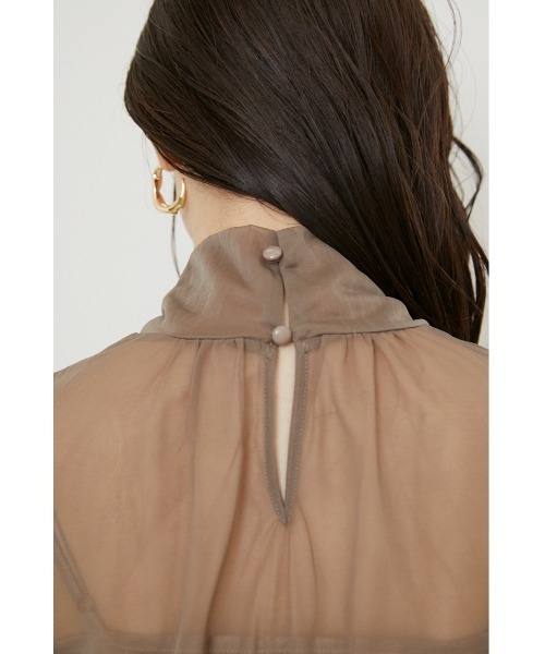 rienda（リエンダ）の「ショルダーギャザーシースルートップス（Tシャツ/カットソー・レディース・ブラック/ライム/ライトブラウン・FREE）」の12枚目の写真