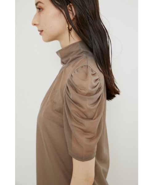 rienda（リエンダ）の「ショルダーギャザーシースルートップス（Tシャツ/カットソー・レディース・ブラック/ライム/ライトブラウン・FREE）」の5枚目の写真