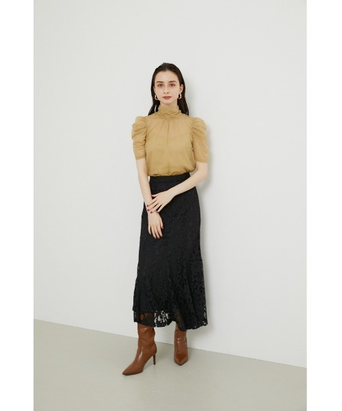 rienda（リエンダ）の「ショルダーギャザーシースルートップス（Tシャツ/カットソー・レディース・ブラック/ライム/ライトブラウン・FREE）」の14枚目の写真