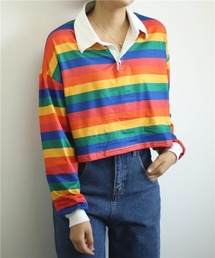 カラフルボーダー柄ポロシャツ