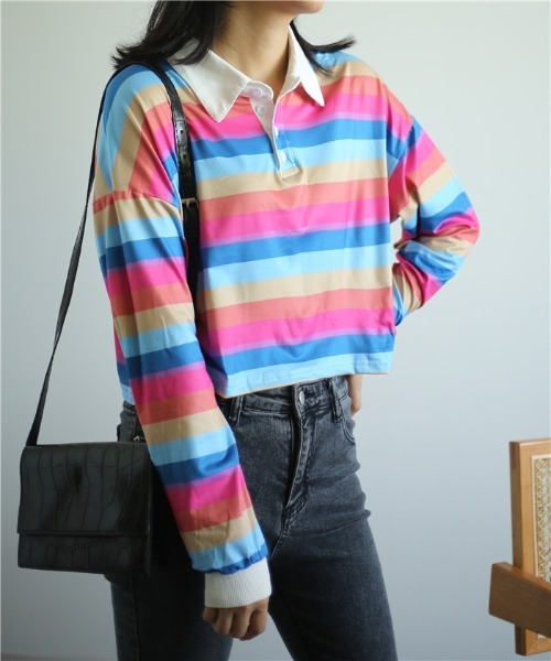 MAISON DE THERESE（メゾン ド テレーズ）の「カラフルボーダー柄ポロシャツ（ポロシャツ・レディース・F/C/E/B/A・MEDIUM）」の2枚目の写真
