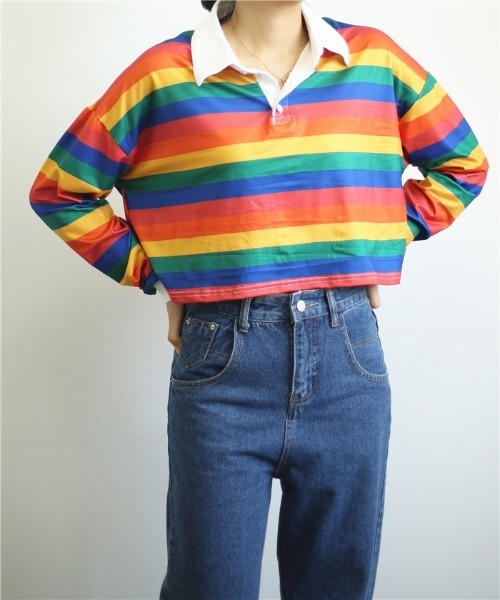 MAISON DE THERESE（メゾン ド テレーズ）の「カラフルボーダー柄ポロシャツ（ポロシャツ・レディース・F/C/E/B/A・MEDIUM）」の10枚目の写真