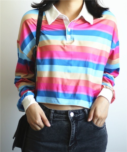MAISON DE THERESE（メゾン ド テレーズ）の「カラフルボーダー柄ポロシャツ（ポロシャツ・レディース・F/C/E/B/A・MEDIUM）」の13枚目の写真