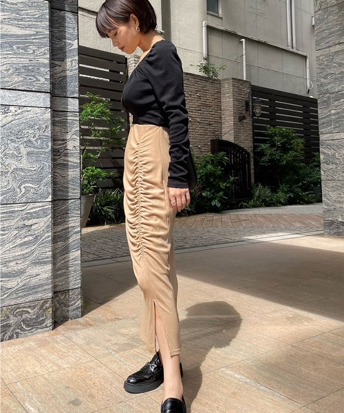 mangata(モンガータ)の「Cut shhirring skirt(スカート・レディース・ブラック/ベージュ・FREE)」の13枚目の写真