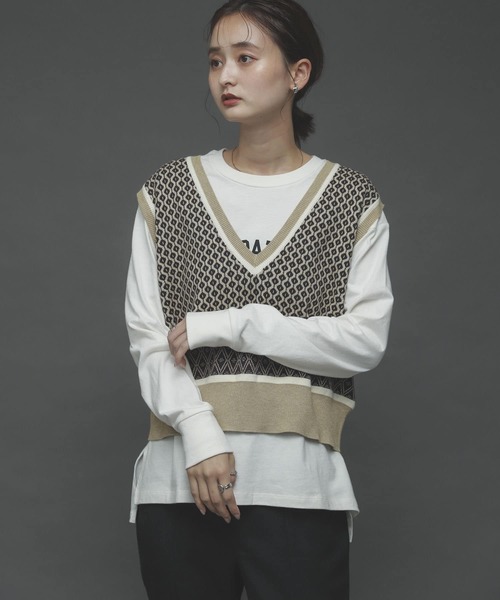 SENSE OF PLACE by URBAN RESEARCH(センスオブプレイスバイアーバンリサーチ)の「2WAYジャガードショートニットベスト(ニット/セーター・レディース・ベージュ/グリーン/アイボリー・ONE)」の14枚目の写真