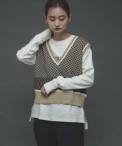 SENSE OF PLACE by URBAN RESEARCH(センスオブプレイスバイアーバンリサーチ)の「2WAYジャガードショートニットベスト(ニット/セーター・レディース・ベージュ/グリーン/アイボリー・ONE)」の9枚目の写真