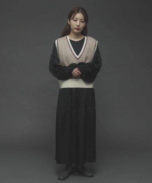 SENSE OF PLACE by URBAN RESEARCH(センスオブプレイスバイアーバンリサーチ)の「2WAYジャガードショートニットベスト(ニット/セーター・レディース・ベージュ/グリーン/アイボリー・ONE)」の7枚目の写真