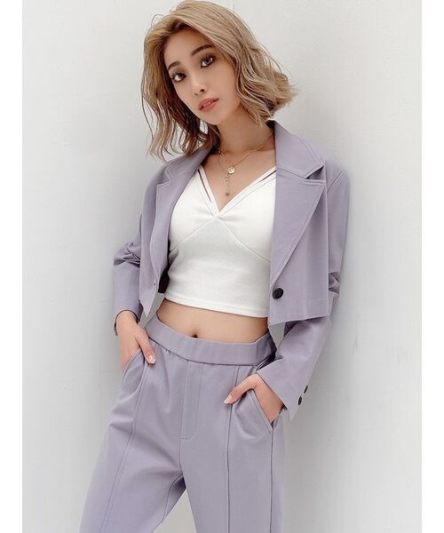 GYDA(ジェイダ)の「【セットアップ着用可】ポンチ ショートジャケット(テーラードジャケット・レディース・パープル/ベージュ・FREE)」の1枚目の写真