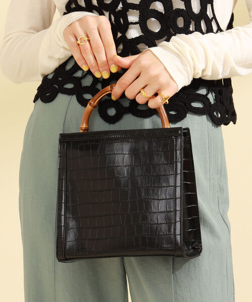 Ray BEAMS（レイビームス）の「Ray BEAMS / クロコ バンブー バッグ（トートバッグ・レディース・オレンジ/ブラック・ONE SIZE）」の2枚目の写真