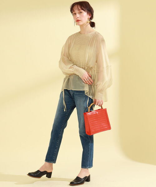 Ray BEAMS（レイビームス）の「Ray BEAMS / クロコ バンブー バッグ（トートバッグ・レディース・オレンジ/ブラック・ONE SIZE）」の5枚目の写真