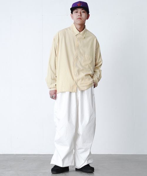 fuv.(ファブ)の「fuv - wide silhouette stripe shirt / ワイドシルエットストライプシャツ made in INTER FACTORY(シャツ/ブラウス・メンズ・ブラック/イエロー/ブルー/グリーン・MEDIUM/LARGE)」の8枚目の写真