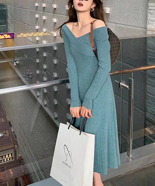 カシュクール オフショルダー２wayニットワンピース