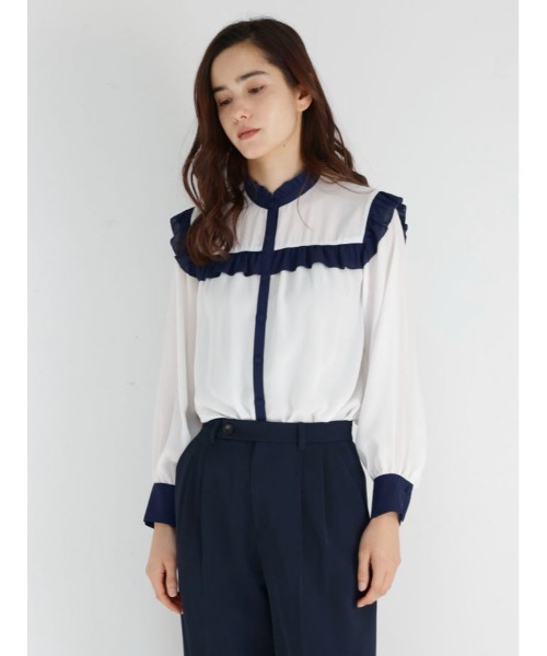 TONAL（トーナル）の「ジョーゼットバイカラーフリルブラウス（シャツ 