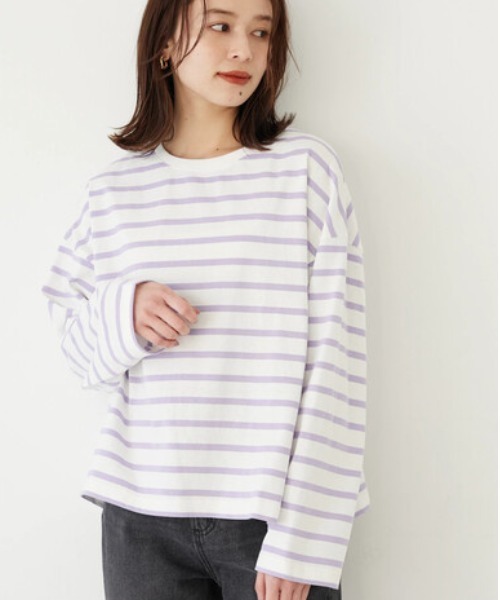 Petit fleur（プチフルール）の「・Petit Fleur ボーダーロンT（Tシャツ/カットソー・レディース・オフホワイト/パープル/イエロー/ブラック・FREE）」の3枚目の写真