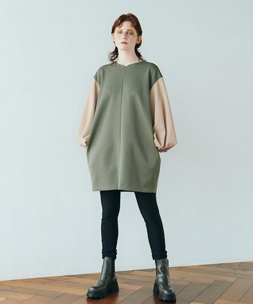 MECRE（メクル）の「バイカラーコクーンミニワンピース（ワンピース・レディース・ブラック/カーキ・F）」の5枚目の写真