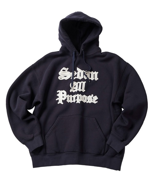 And A(アンドエー)の「SEDAN ALL-PURPOSE セダンオールパーパス / Old English Logo Hoodie オールドイングリッシュ ロゴプリント フーディー パーカー(セットアップ) / SD22F-CT03(パーカー・メンズ・ネイビー/ブラウン・LARGE/MEDIUM)」の8枚目の写真