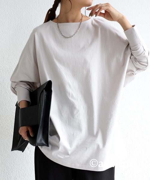 antiqua(アンティカ)の「ドルマンボートネックトップス(Tシャツ/カットソー・レディース・ブラック/ピンク/イエロー/サンドベージュ/ホワイト系その他・FREE)」の2枚目の写真
