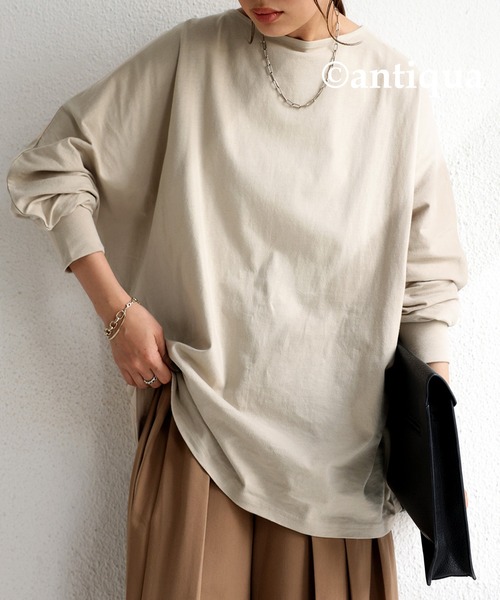 antiqua(アンティカ)の「ドルマンボートネックトップス(Tシャツ/カットソー・レディース・ブラック/ピンク/イエロー/サンドベージュ/ホワイト系その他・FREE)」の3枚目の写真