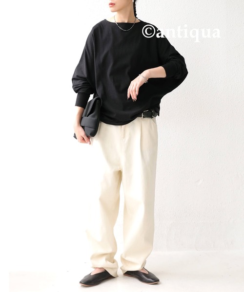 antiqua(アンティカ)の「ドルマンボートネックトップス(Tシャツ/カットソー・レディース・ブラック/ピンク/イエロー/サンドベージュ/ホワイト系その他・FREE)」の13枚目の写真
