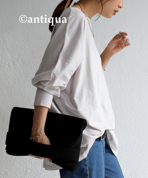 antiqua(アンティカ)の「ドルマンボートネックトップス(Tシャツ/カットソー・レディース・ブラック/ピンク/イエロー/サンドベージュ/ホワイト系その他・FREE)」の6枚目の写真