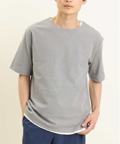 a.v.v（アーヴェヴェ）の「【S-XXL/2SET】サカリバレイヤードカットソー（アンサンブル・メンズ・ライトグレー/ピンク/ライトブルー/ネイビー/ミント/モカ・44/46/48/50/52）」の2枚目の写真