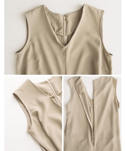 Re:EDIT（リエディ）の「[低身長/高身長サイズ有][洗濯機で洗える]ウエストリボンノースリーブオールインワン（つなぎ/オールインワン・レディース・ブラック/ブルー/グレイッシュベージュ/チャコール/ピンク/モカ・MEDIUM/SHORT/TALL/LARGE）」の12枚目の写真