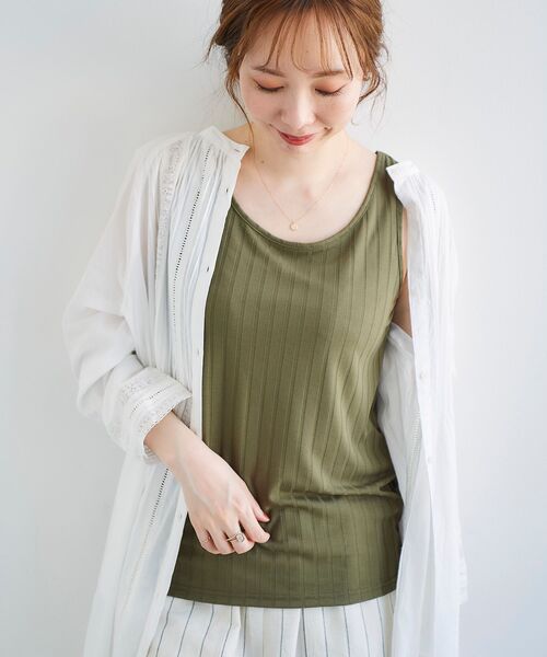 le.coeur blanc（ルクールブラン）の「ワイドリブバックスロスタンクトップ（タンクトップ・レディース・グレイッシュベージュ/ブラウン/カーキオリーブ/ブラック・38）」の10枚目の写真