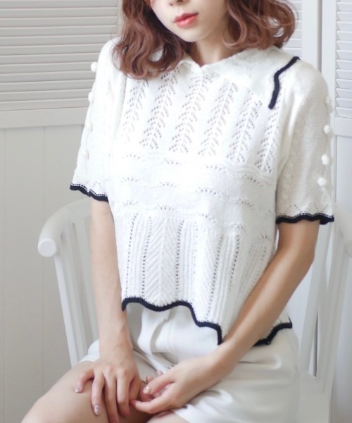 -Myme- Heart be to.（マイミーハートビート）の「popcorn puff knit / ポップコーンパフニット（ニット/セーター・レディース・ブラック/アイボリー・FREE）」の2枚目の写真